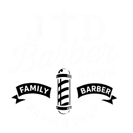 Traditional barbershop logo with barber pole and family-friendly ambiance.